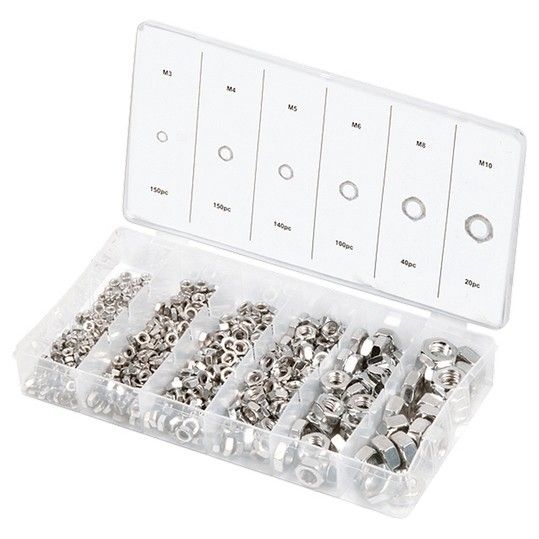 Набір гайок М3, М4, М5, М6, М8, М10, 600 предметів, Сибртех