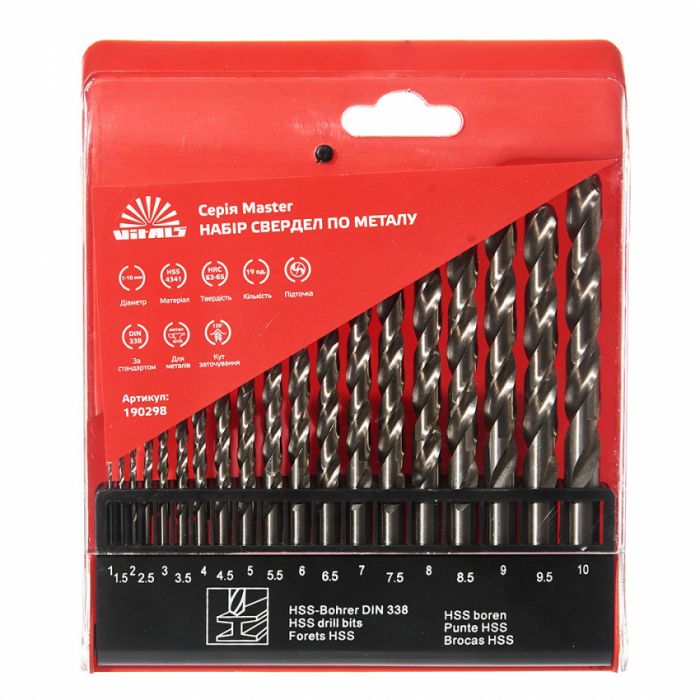 Набір свердел по металу HSS 4341 19 шт. 1–10 мм Vitals Master