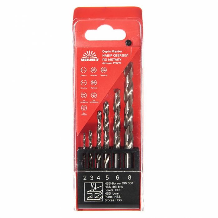 Набір свердел по металу HSS 4341 6 шт. 2–8 мм Vitals Master